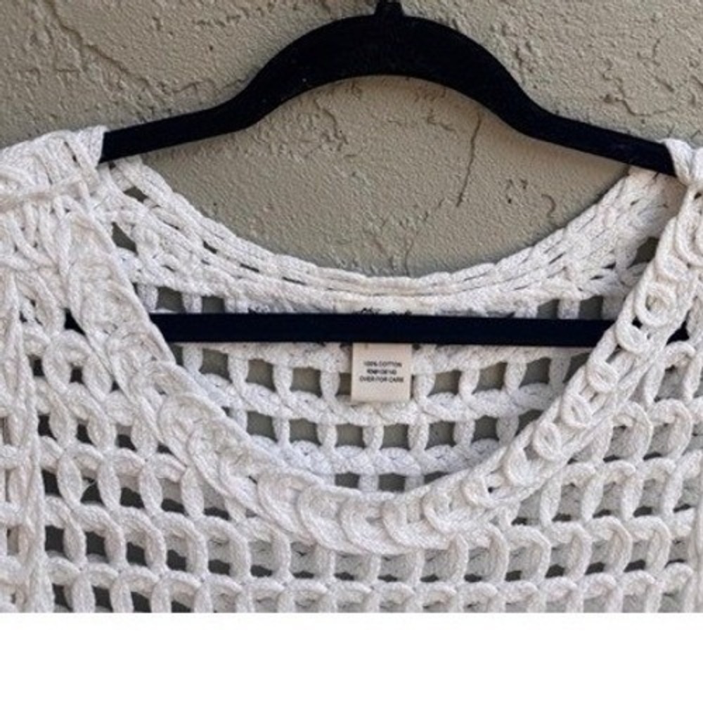 Ultra Pink Womens White Crochet Sleeveless Top LARGE Boho Lace Scalloped Cottage - Picture 3 of 9